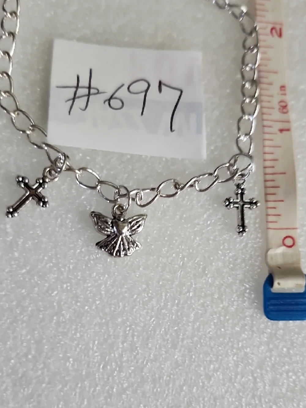 Hand Crafted Silver Angel & Cross Charm Bracelet Anklet